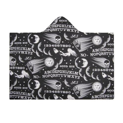 Skull Moon Sun Gothic Witch Board Seamless Black Large Size Comfortable Hooded Blanket, Warm Blanket 50"x60" - color: Skull Moon Sun Gothic Witch Board Seamless Bl, size: 50"x60"