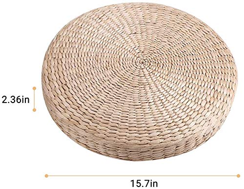 GOTOTOP Round Tatami Floor Cushion for Meditation, Handwoven Straw Seat Pillow for Yoga and Living Room Décor, Soft Padded Round Mat 15.75 Inch