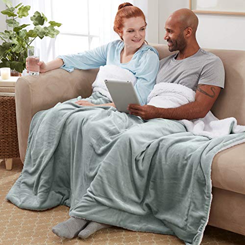 Sherpa Throw Blanket Super Soft Reversible Ultra Luxurious Plush Blanket, 50 x 60 inches, Sage/White - color: Sage / White, size: Throw (50" x 60")