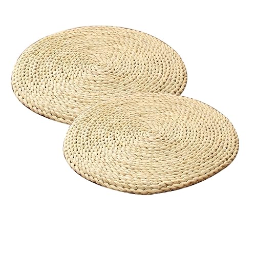 Pack of 2 Natural Yoga Mats Straw Meditation and Worship Mat Tatami Round Woven Meditation Flat Mat Floor Cushion Chair Cushion Zen Yoga Practice Yoga Decoration (Color : Beige, Size : 30cm)