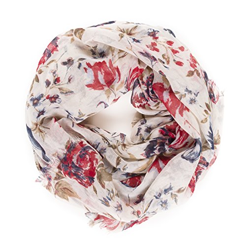 MELIFLUOS DESIGNED IN SPAIN Scarf for Women Lightweight Floral Flower Scarves for Summer Fall Shawl Wrap - color: Barcelona Collections 15 - Beige Red Flower