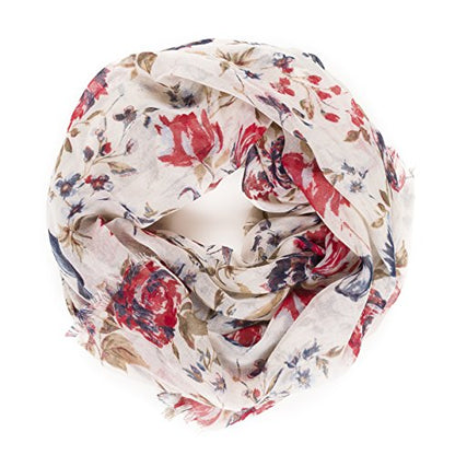 MELIFLUOS DESIGNED IN SPAIN Scarf for Women Lightweight Floral Flower Scarves for Summer Fall Shawl Wrap - color: Barcelona Collections 15 - Beige Red Flower