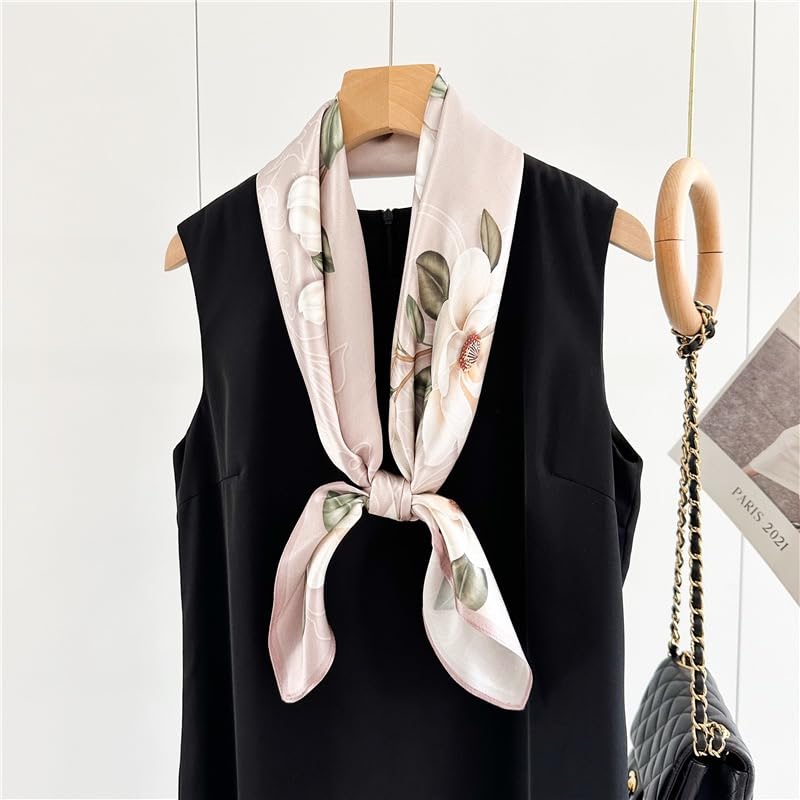 100% Pure Mulberry Silk Scarf 35" Large Square Lightweight Headscarf –Women’s Hair Wraps-With Gift Packed - color: Camellia-pale Pink