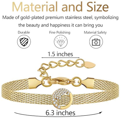 Mesh Link Gold Bracelet for Women 14K Gold Plated Clip Beads Dainty Bracelets Gift for Women - style: Gold-Wave