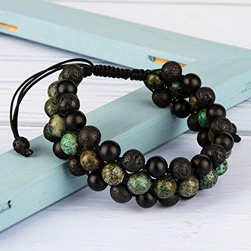 8mm Natural Lava Rock Stone Bracelets for Men, Healing Crystal Essential Oil Diffuser Beads Bracelet Chakra Yoga Energy Anxiety Gemstone Bracelet - color: African Turquoise + Lava Rock + Agate