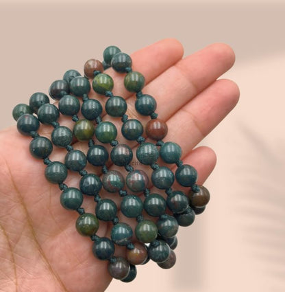 GEMSCITE Japa Mala 108 Prayer Beads Perfect for Meditation Spiritual Mala Necklace & Wrist Mala Bracelet - color: Bloodstone, size: Hand Knotted