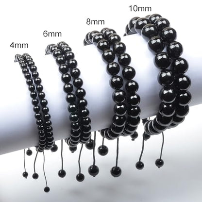 MASSIVE BEADS Handmade Yoga Natural Stone Crystal Healing Power Energy Gifts for Unisex Adult Bracelet Macrame Adjustable - color: Black Onyx(Positive Energy), size: 10mm