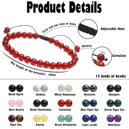 BONNY BOXX Braided Genuine Bracelet, Elegant Handcrafted Natural Gemstone Crystal Bracelet Healing Power Energy Inspirational Gifts with Card for Unisex - color: Carnelian, size: 6MM