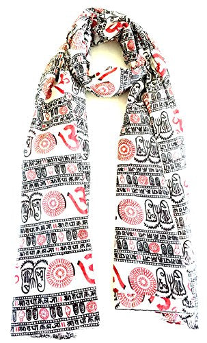 OMA Large Om Scarf Wrap Hand Block Printed Shawl For Yoga Meditation BRAND - color: White