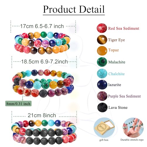Bivei Natural Gemstone Semi Precious Healing Crystals Handmade Stretchy Round Beads Bracelet,Stocking Stuffers for Women Enhance Positive Energy - color: 8mm Chakra Bracelet (Inner Balance), size: Small: 6.5-6.7 inch
