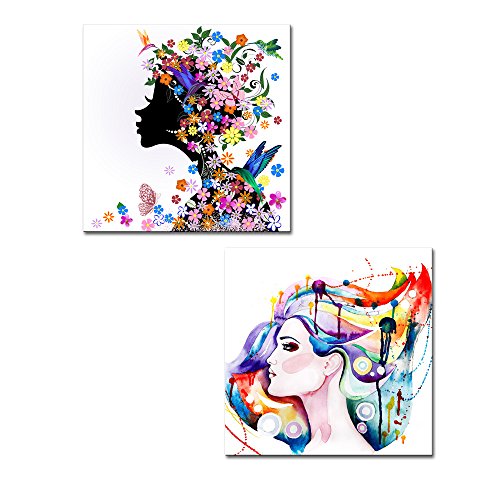 Canvas Wall Art - Spa Stones in Garden with Flow Water | Modern Home Art 2 Panel Canvas Prints Giclee Printing & Ready to Hang - 16"x16" x 2 Panels (12" x 12" x 2 Panels, Beautiful Young Woman) - color: Beautiful Young Woman, size: 12" x 12" x 2 panels