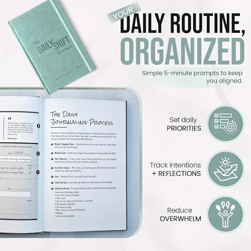 The Behavior Shift Daily Shift Goal Journal - Guided Journal for Goals, Productivity, Mindfulness & Self Care - Wellness Planner with Prompts for Men & Women - 52 Week undated Progress Tracker (Green)