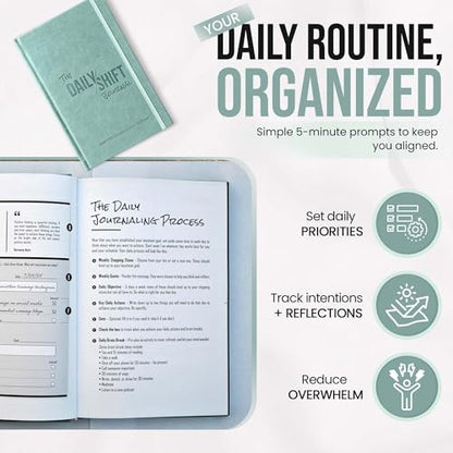 The Behavior Shift Daily Shift Goal Journal - Guided Journal for Goals, Productivity, Mindfulness & Self Care - Wellness Planner with Prompts for Men & Women - 52 Week undated Progress Tracker (Green)