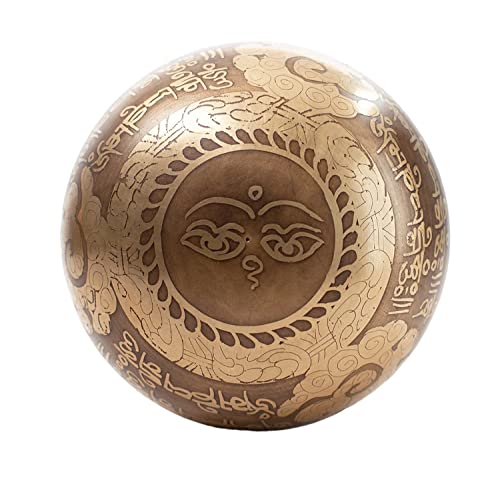 Tibetan Singing Bowl Set – Bronze Master Grade with Pure Tone & Thangka Art – Handmade in Nepal by Himalayan Bazaar (Gold & Yellow) - color: Gold - Yellow