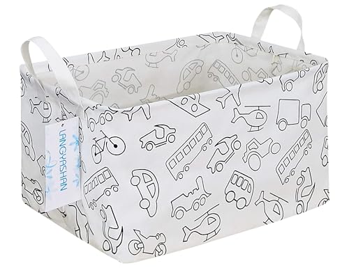 Rectangular Storage Bin Collapse Canvas Fabric Cartoon Storage Basket with Handles for Organizing Home Kitchen Boys and Girls Toys Office Closet Shelf Baskets (Rec Vehicle) - color: REC Vehicle