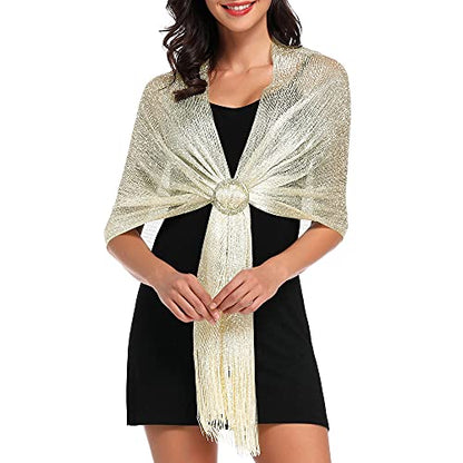 vimate Sparkling Metallic Shawls and Wraps for Evening Party/Wedding/Formal Dresses (With Free Buckle) - color: N#. Cream (With Cream Buckle)
