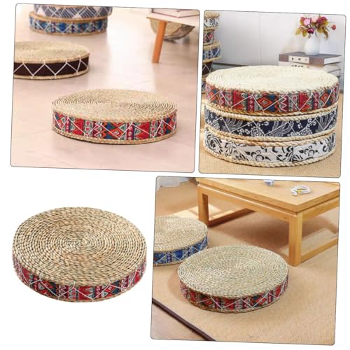 SUPVOX Woven Meditation Cushion Round Floor Pillow 30cm Diameter 7cm Height Handmade Bohemian Red Sitting Mat for Yoga, Tatami, Outdoor Patio Seating