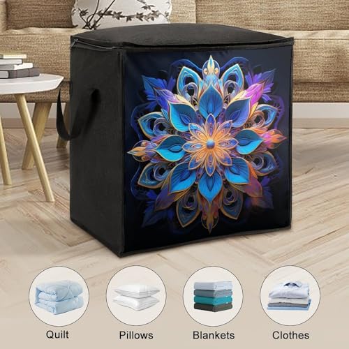 Clothes Storage Bag Personalized Durable Foldable Large Toy Storage Bags with Zipper Moving Bags Luggage Organizer Rectangle Mandala Printed Bags