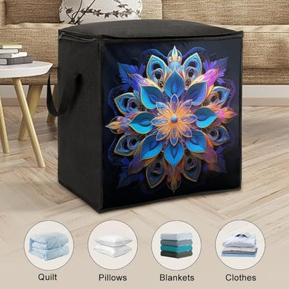 Clothes Storage Bag Personalized Durable Foldable Large Toy Storage Bags with Zipper Moving Bags Luggage Organizer Rectangle Mandala Printed Bags
