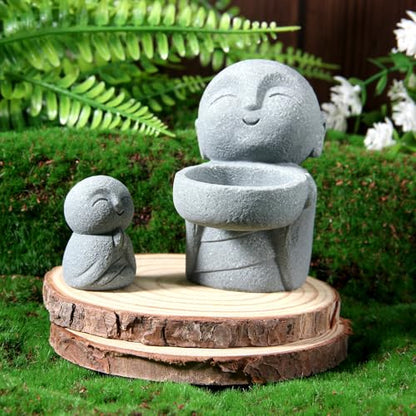 Buddha Sandstone Statues 2pcs, Jizo Monk and Prayer Monk Figurines Zen Monk Sculptures Ornament for Wealth Good Luck Garden Home Office Car Decor