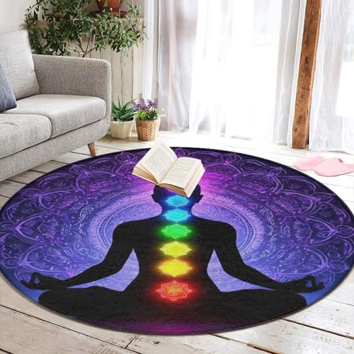 Modern Round Area Rug, Non-Slip Machine Washable Kitchen Office Circle Rug, Room Sofa Yoga Soft Round Carpet Compatible with Seven Chakra Yoga Meditation Lotus Purple Mandala 24inch(60cm) - color: Color700, size: 24inch(60cm)