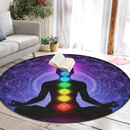 Modern Round Area Rug, Non-Slip Machine Washable Kitchen Office Circle Rug, Room Sofa Yoga Soft Round Carpet Compatible with Seven Chakra Yoga Meditation Lotus Purple Mandala 24inch(60cm) - color: Color700, size: 24inch(60cm)
