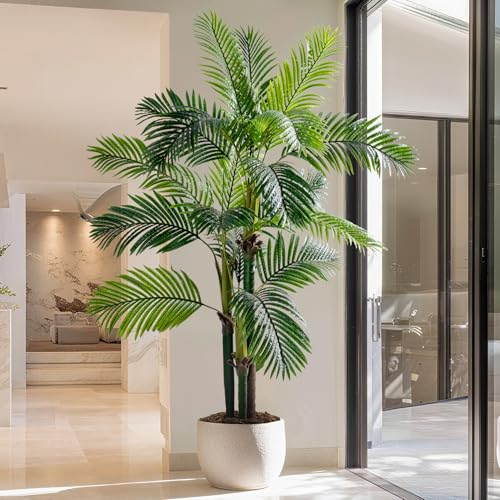 6.2FT Artificial Phoenix Palm Tree Artificial Plants Indoor Outdoor Large Faux Coconut Silk Palm Tree Tropical Fake Tree Faux Sago Palm Plant for Modern Farmhouse Yard Outside Patio Poolside - color: Golden Cane Palm Tree