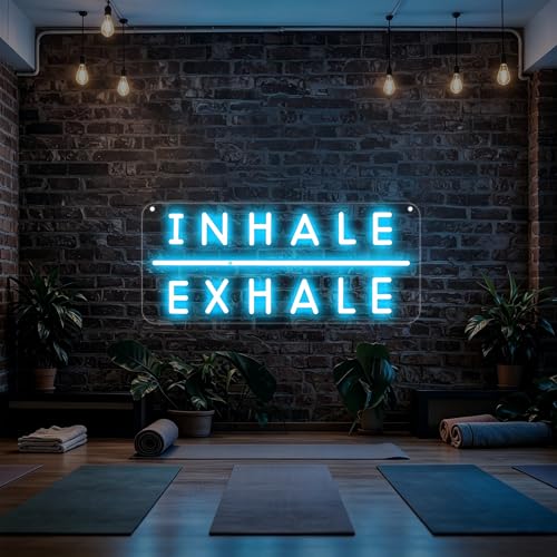 Inhale Exhale LED Neon Sign, USB Dimmable Neon Wall Decor for Yoga Studio, Meditation Room, Bedroom, Gym, Spa, Wellness Space, and Home Studio, Reading Room, Pilates Gift, Aesthetic Neon Sign Wall Quote-Ice Blue/Warm White-16.4" x 7" - color: Inhale Exhal