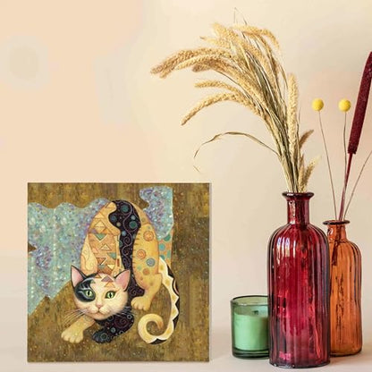 SiuSue Mystical Witchy Boho Cat Spiritual Canvas Wall Art Poster Prints Artwork Pictures Framed for Home Kids Room Bedroom Living Room Meditation Room, 12x12 Inch - color: Cat-5
