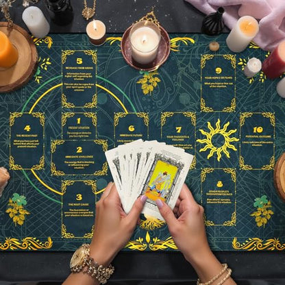 Knana Altar Cloth Golden Tree Tarot Mat Tarot Cloth for Reading with Celtic Cross Pattern