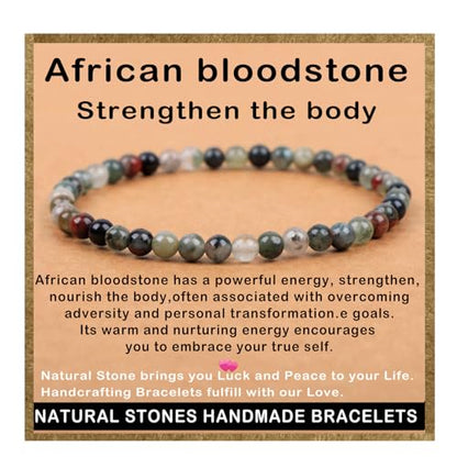 AD Beads Handmade Gemstone Stretch Elastic Bracelet Crystal Healing Reiki Nature's Beauty and Spiritual Essence Unisex - color: African Bloodstone (Strengthen the Body), size: 4mm