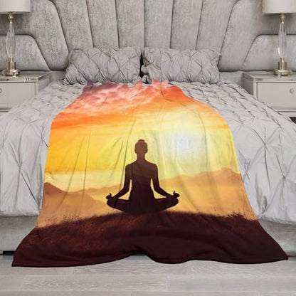 Yoga Meditation Soft Throw Blanket for Couch Lightweight Flannel Blanket for Sofa Couch Throw Bed Warm Cozy Decorative Blankets Fall Winter Decor 50"x60" - size: 50"x60"