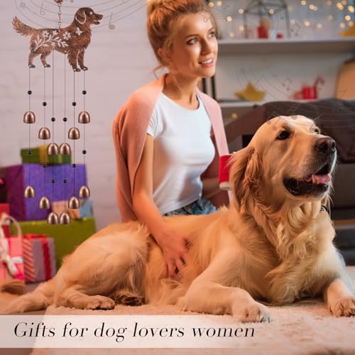 Cinnvoice 24 Inch Metal Wind Chimes for Outside Decor with S Hook, Birthday Gift for Women Men Bronze Memorial Gift with 12 Bell for Patio Garden Yard Lawn Front Yard Housewarming(Golden Retriever) - style: Golden Retriever