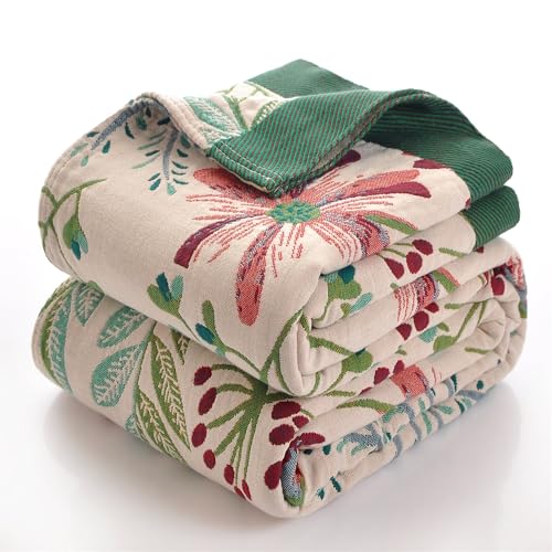Boho Throw Blanket, 100% Cotton Ultra Soft Luxury Throw Rustic Quilt, Muslin Breathable Soft Bed Throw ，All Throw for Sofa Couch Chair 60x80 Inch - color: Precious Flowers, size: 60x80 Inch
