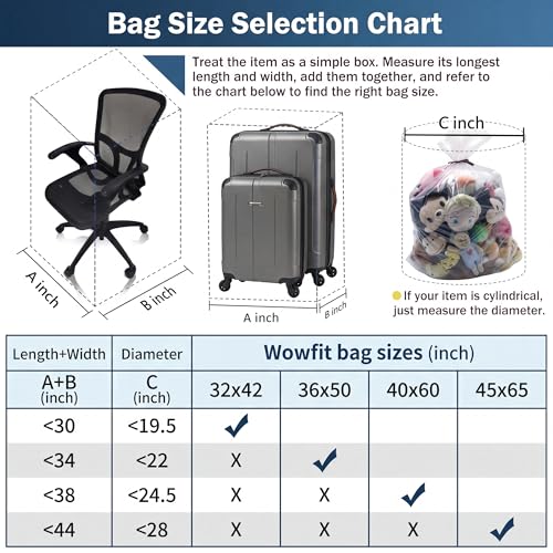 Wowfit 5 CT 45x65 inches Extra Large Clear Plastic Bags Perfect for Car Seat, Luggage, Suitcase, Stroller, Chair, Kids Bike and Attic Storage (3 Mil Flat Bags) - size: 45"x65"