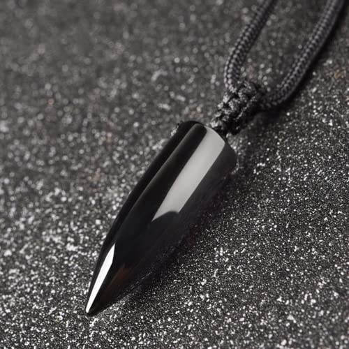 Black Obsidian Necklace Protection Pendant with Extended Bead Chain Healing Crystal Stone Amulet Necklace for Men Women - color: Bullet