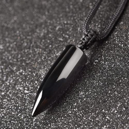 Black Obsidian Necklace Protection Pendant with Extended Bead Chain Healing Crystal Stone Amulet Necklace for Men Women - color: Bullet