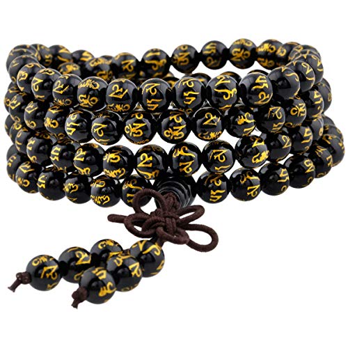 Nupuyai 6mm Gemstone Mala Bracelet, 108 Natural Stone Beads Meditation Necklace for Men and Women