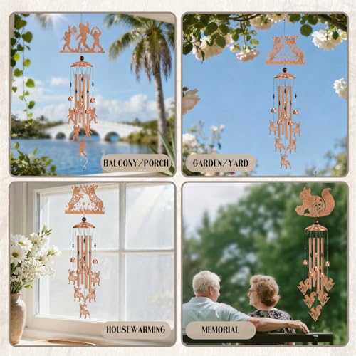 Squirrel Gifts Wind Chimes - Metal Hanging Windchime Outdoor Decoration for Garden Backyard Indoor Balcony Waterproof Christmas New Year Birthday Gift for Animal Lover Women Mom Grandma