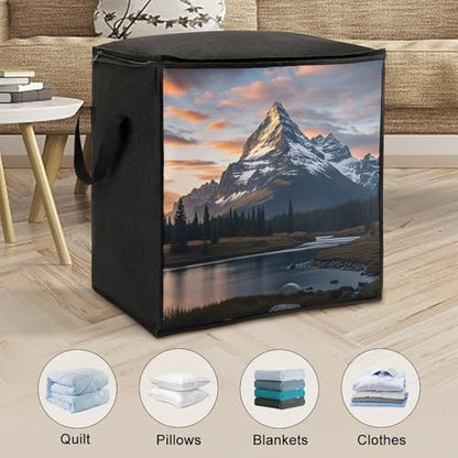 Mount at Sunset Organizer Storage Bags Soft Storage Bags with Zipper Thick Breathable Comforter Organizer with Carrying Handles Large Bag for Sheets Blankets Bedding Pillows Clothes