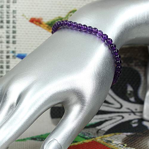 Keleny 4mm Natural Round Beads Gemstones Rock Crystal Stretch Bracelet 7 Inch Unisex - color: Purple A Grade Amethyst