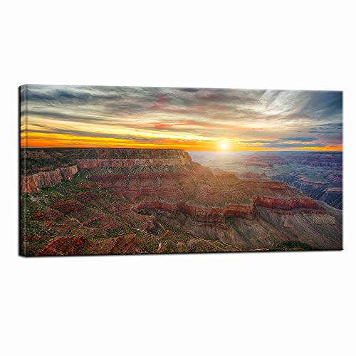 LevvArts National Park Canvas Wall Art Beautiful Sunset at Grand Canyon Arizona USA Scenery Picture Print on Canvas Modern Home Living Room Decor Art Stretched and Framed 24x48