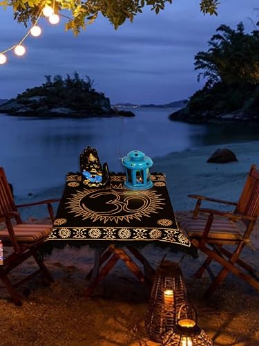 Indian Consigners Tarot Spread Altar Cloth AUM Tablecloth Pooja Poojan Wall Decor (Black Gold OM) - color: Black Gold Om