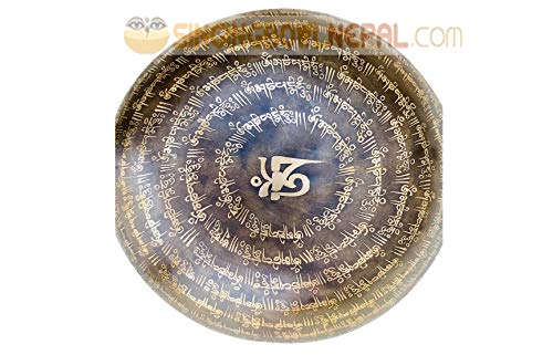 11" Healing Mantra Carved Buddha Root C Note Tibetan Singing Bowl, Hand Hammered Nepal Yoga Singing Bowls with Cushion & Mallet Striker