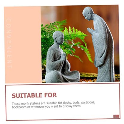 GALPADA 2pcs Stone Monk Statue Zen Garden Figurines for Indoor and Outdoor Decor Stone Material Charming Monk Sculptures for Home and Aquarium Decoration