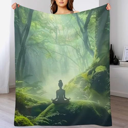 Woman Meditation Jungle Green Ultra Soft Flannel Fleece Bed Blankets Lightweight Cozy Throw Blanket Room Decor for Couch Chair Bedroom Adults Bedding Cozy Blanket Outdoor Travel Blankets 50"x6 - size: 60L" x 50W"