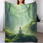 Woman Meditation Jungle Green Ultra Soft Flannel Fleece Bed Blankets Lightweight Cozy Throw Blanket Room Decor for Couch Chair Bedroom Adults Bedding Cozy Blanket Outdoor Travel Blankets 50"x6 - size: 60L" x 50W"