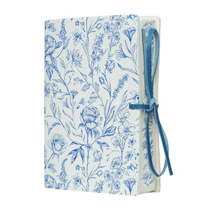 PU Leather Hardcover Notebook – Blue Botanical Floral Cover with Printed Edge Design, 380 Lined Pages, Tie Closure, 8.5" × 6" Writing Journal