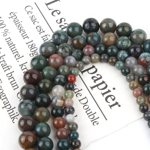 About 45pcs 8mm Natural Stone Beads Indian Agate Beads Energy Crystal Healing Power Gemstone for Jewelry Making, DIY Bracelet Necklace - color: Indian Agate, size: 8mm