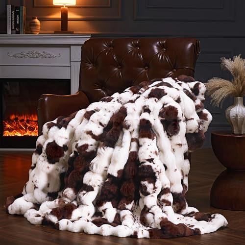 Faux Fur Throw Blanket for Couch, Fluffy Fuzzy Plush Bubble Blanket, Soft Warm Cozy Shaggy Rabbit Blanket, Luxury Decorative Gifts for Sofa Bedroom Living Room, 108x90inch (Cow Print-Brown) - color: Cow Print-brown, size: 108x90inch